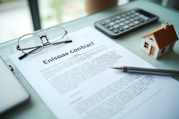 Documents de vente immobilière, extrait Kbis et figurine de maison sur un bureau pour illustrer la cession d'un bien à une société